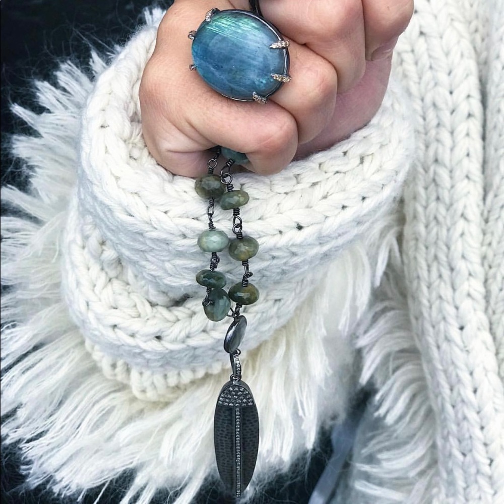 NWT $1,098 Ela Rae Labradorite Diamond Pendant Lariat Necklace ~ Gorgeous!